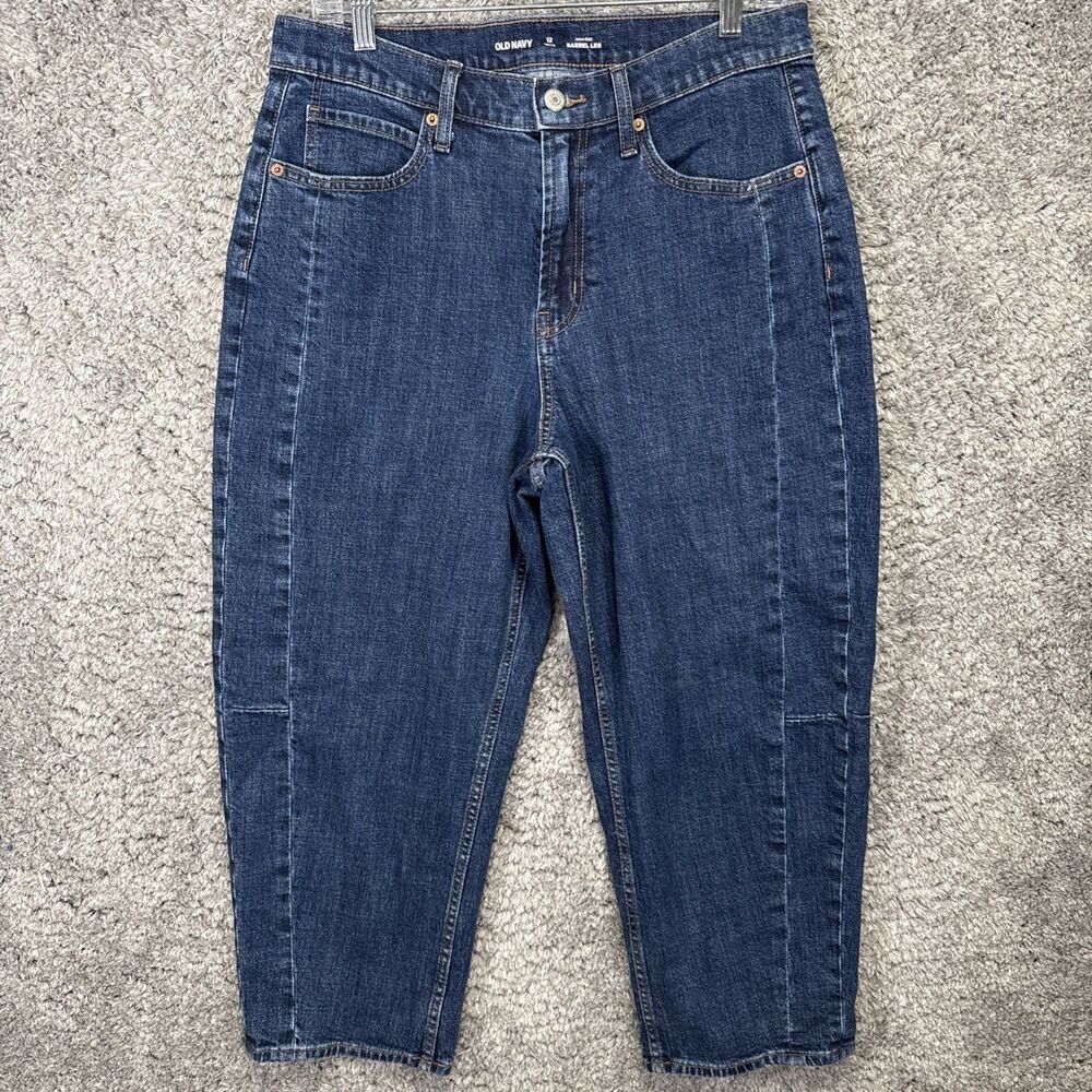 Old Navy Women’s Barrel Leg Jeans Dark Wash Size 12 Petite  High Rise Cropped